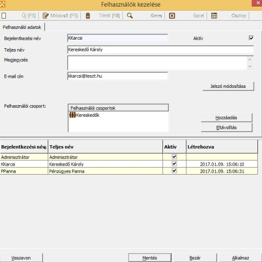 Felhasználó besorolásai